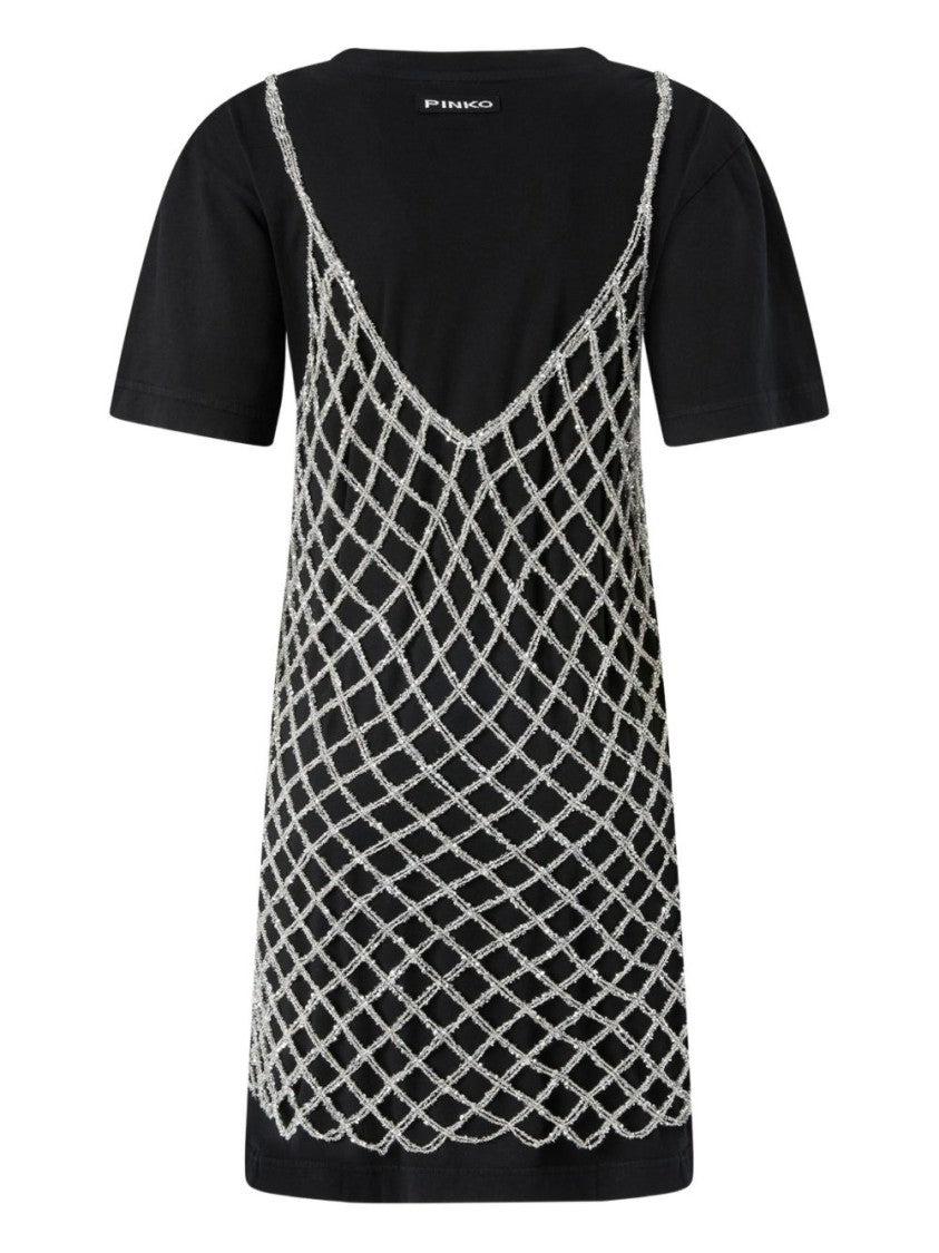 Pinko Fitted Black Dress With Overlay Design