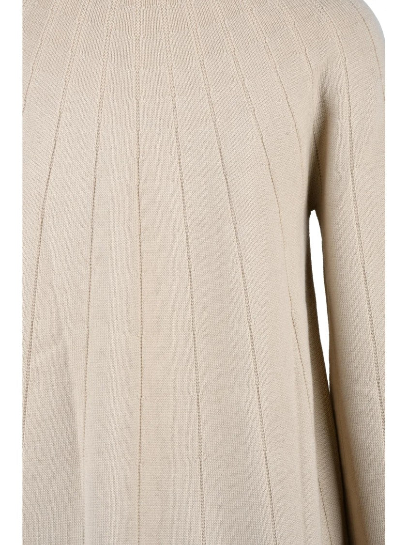Mm By Max Mara Flared Knit Top With High Neck And Ribbed Texture