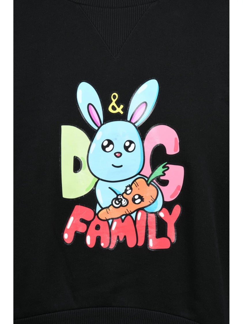 Dolce & Gabbana Black Playful Bunny Graphic Cropped Sweatshirt