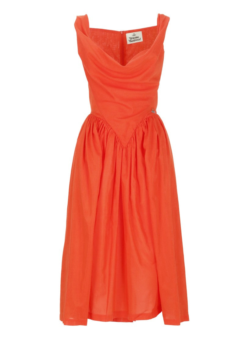 Vivienne Westwood Fitted Bodice Orange Cotton Midi Dress