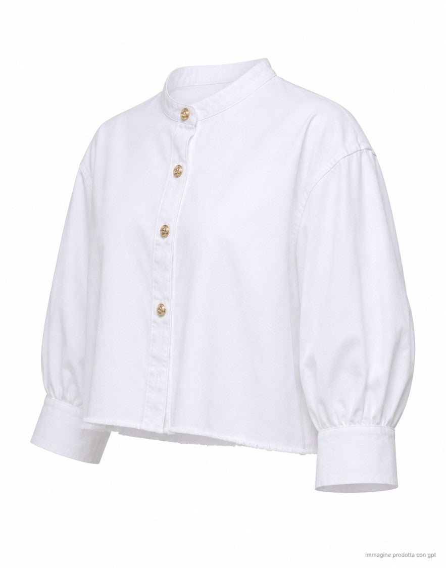Cellar Door White Loren Cropped Cotton Shirt
