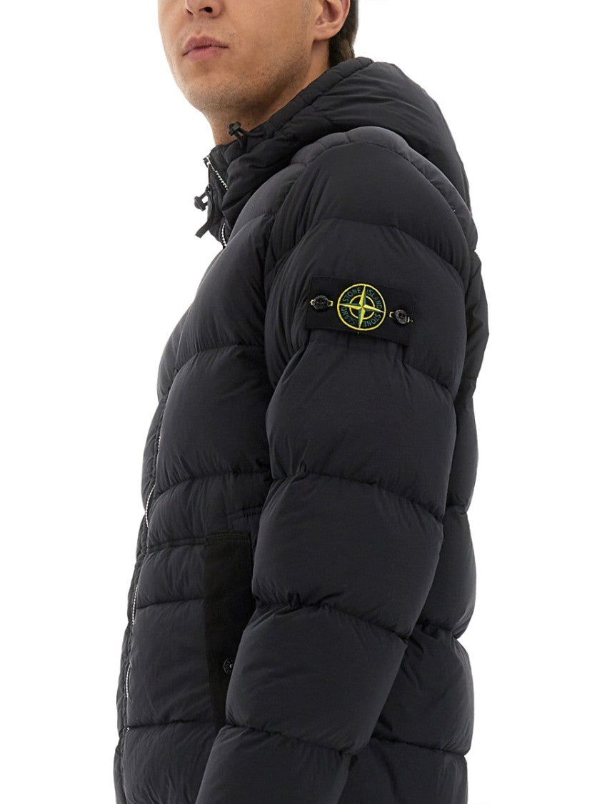 Stone Island Black Padded Down Jacket With Hood