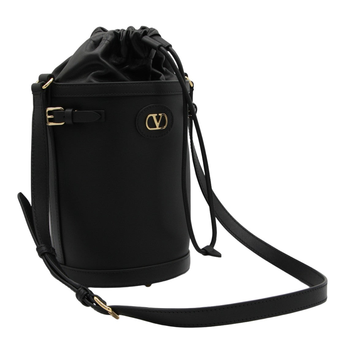 Valentino Garavani Cylindrical Bucket Bag In Smooth Black Leather