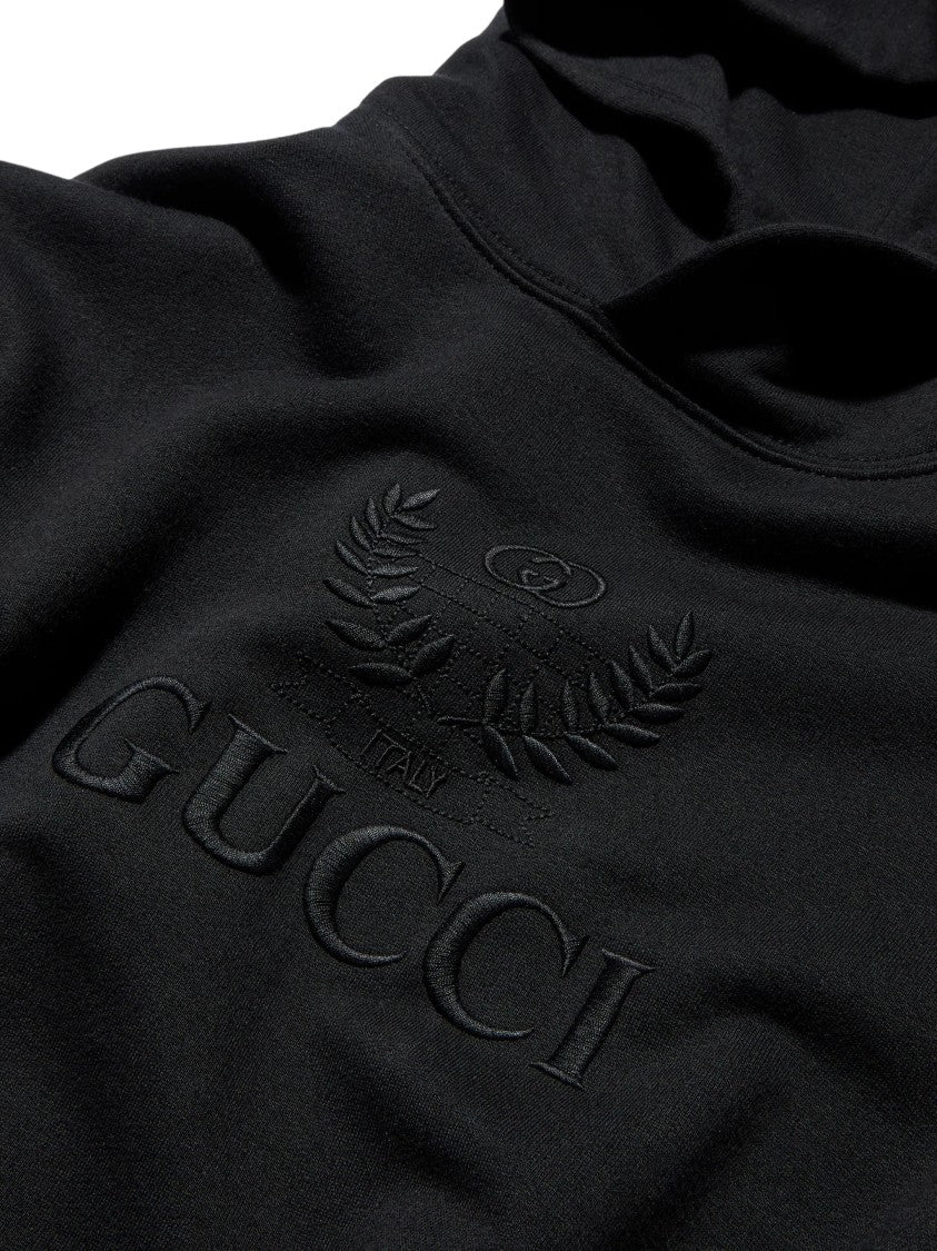 Gucci Hoodie Slim Embossed Logo Slim-Fit Black Hoodie