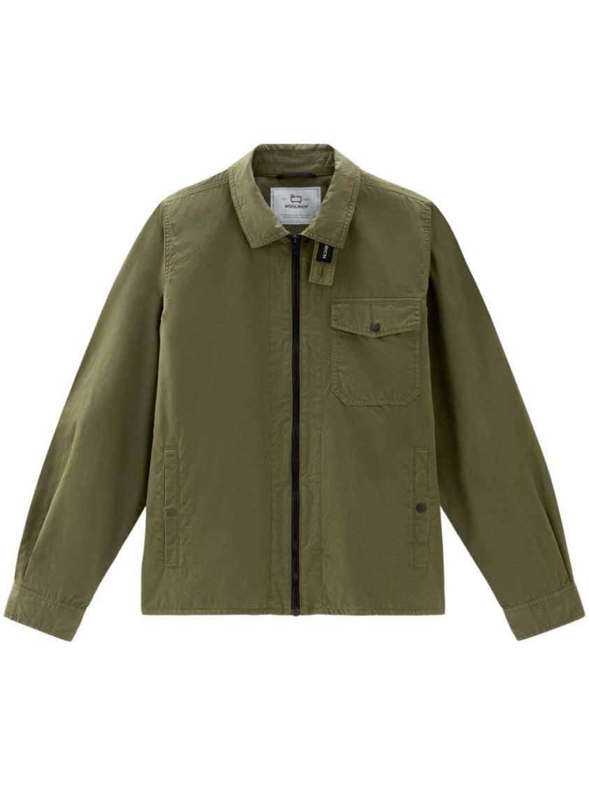Woolrich Olive Green Cotton Gabardine Oversized Shirt