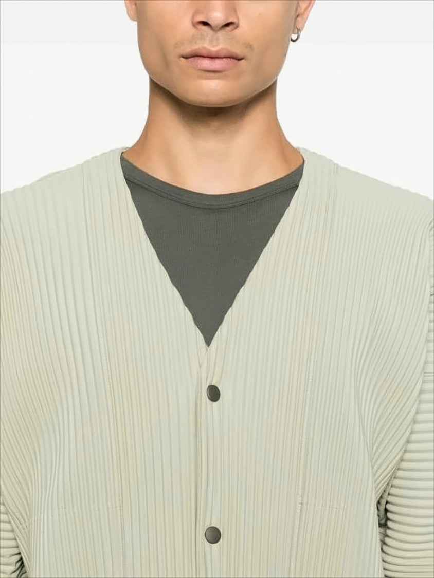 Homme Plissé Issey Miyake Pleated Textured Cardigan With V-Neckline