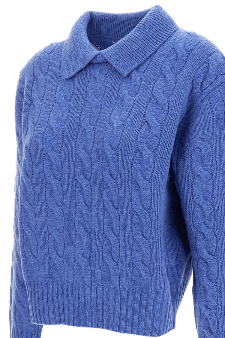 Polo Ralph Lauren Light Blue Wool Cable-Knit Polo Sweater