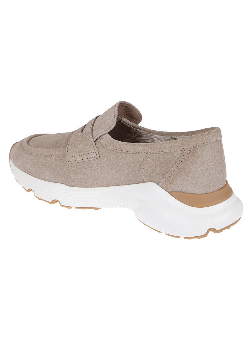 Tod's Beige Suede Loafer Sneakers With Iconic Logo Detail