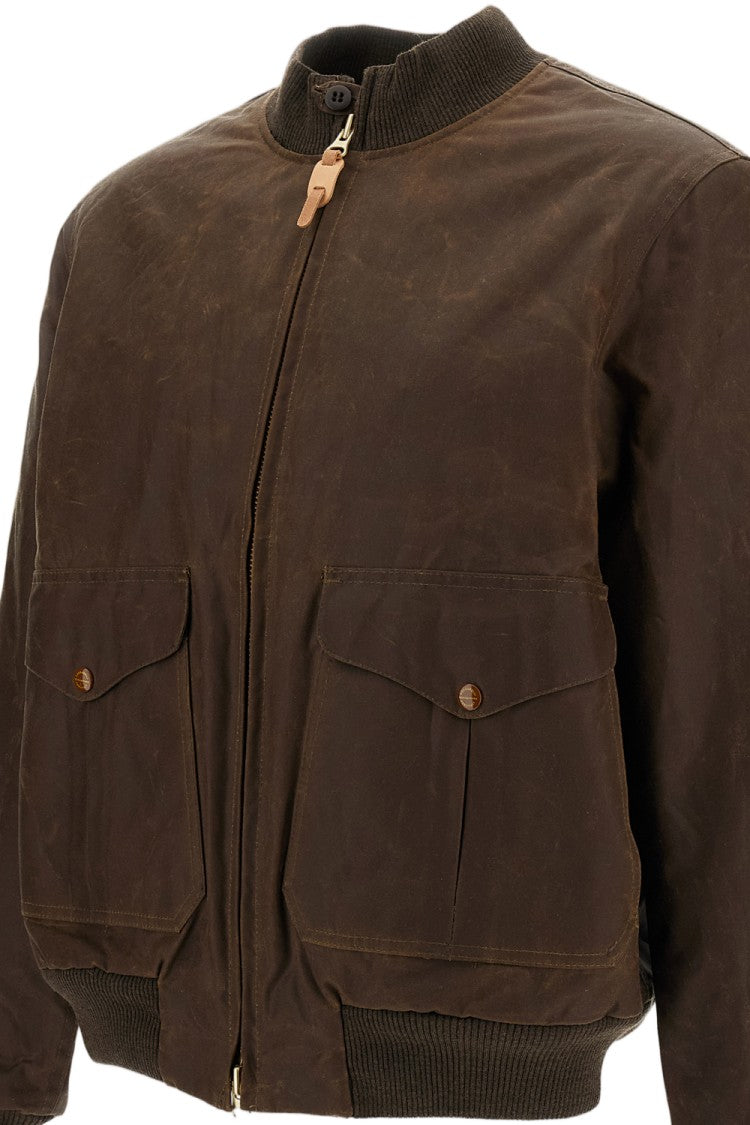 Manifattura Ceccarelli Brown New Bomber Waxed Cotton Shearling Lined Bomber Jacket