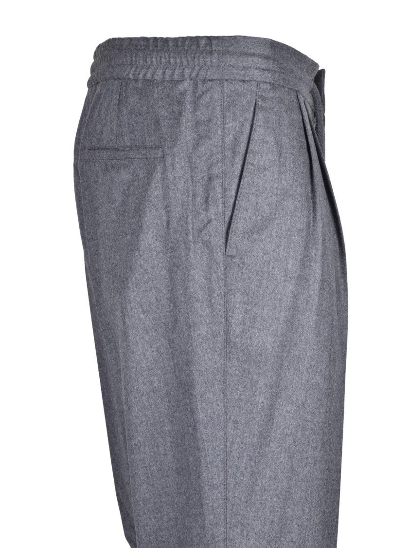 Brunello Cucinelli Grey Pleated Virgin Wool Elasticated Formal Pants