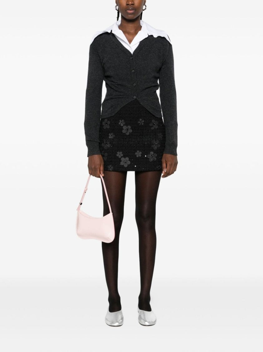 Twin-Set Textured Black Mini Skirt With Floral Appliqués