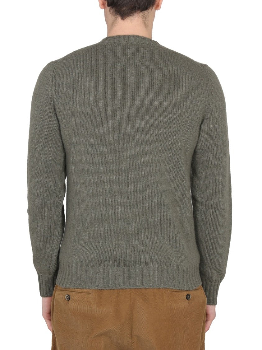 Pt Torino Cross-Neck Ribbed Knit Sweater In Green