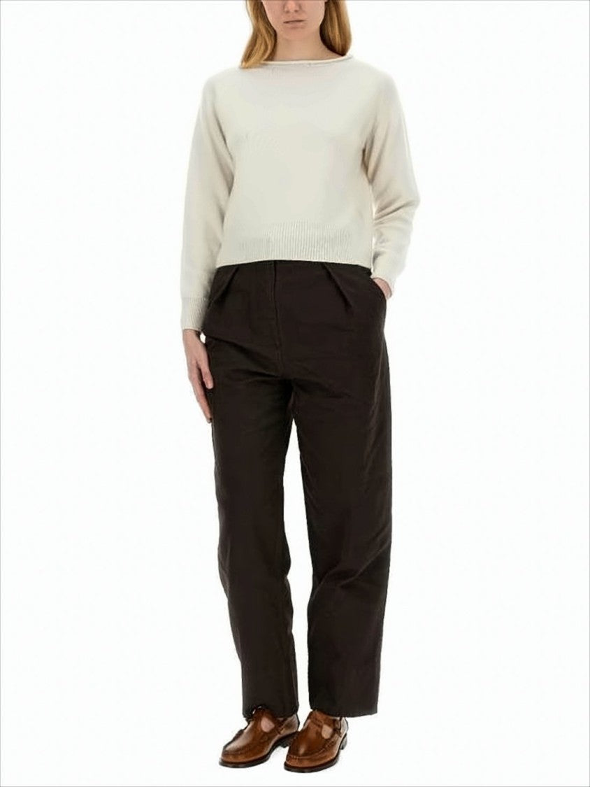 Margaret Howell White Cashmere-Cotton Blend Sweater With Boat Neckline