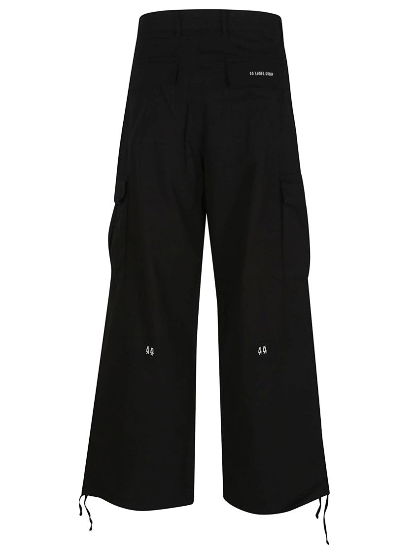44 Label Group Black Cotton Pants With Adjustable Drawstring Hem