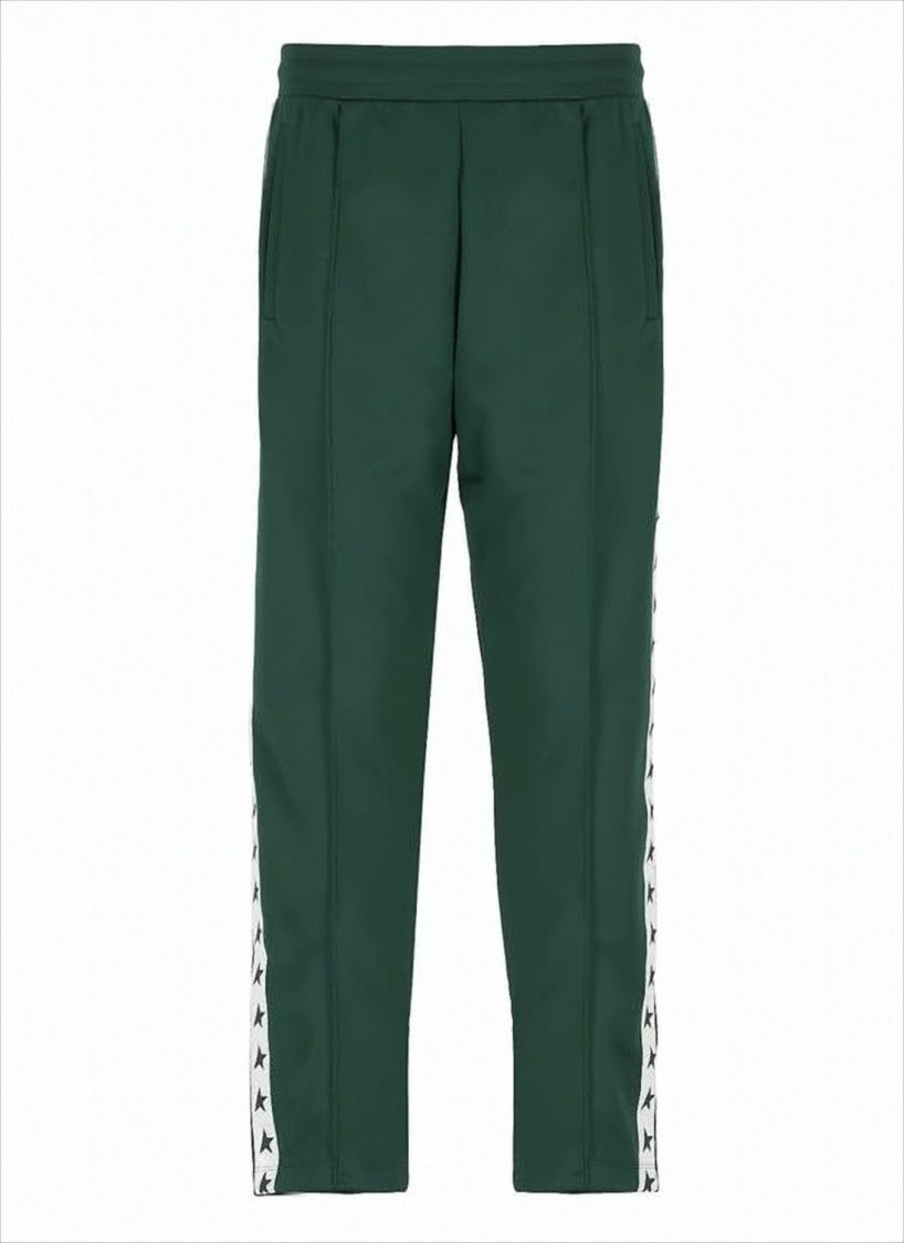 Golden Goose Tapered Green Joggers With Dark Green Star Motifs