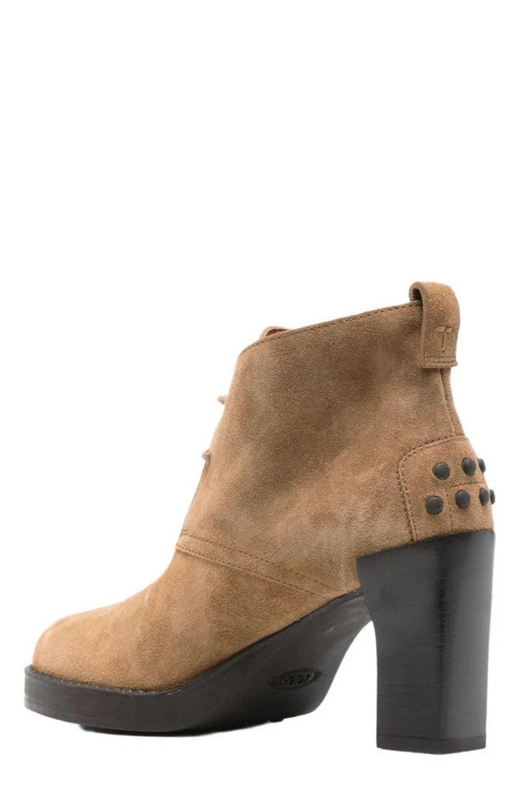 Tod's Brown Lace-Tie Platform Block Heel Chamois Boots