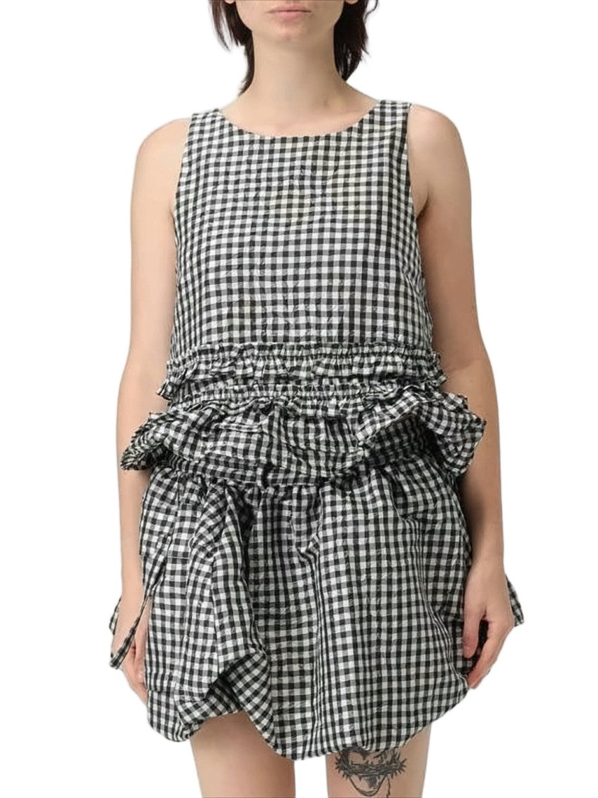 Ganni Gingham Check Peplum Tank