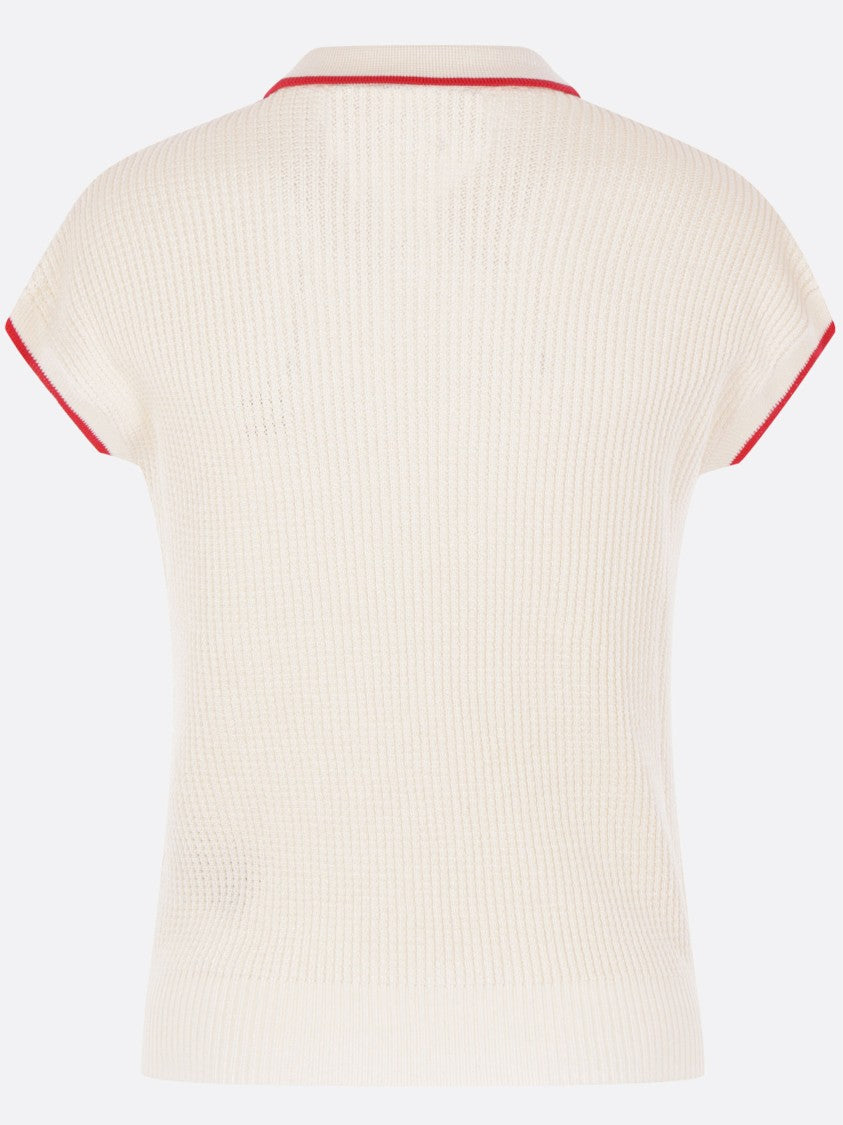 Valentino Ribbed Short-Sleeved Knit Bow Detail Top