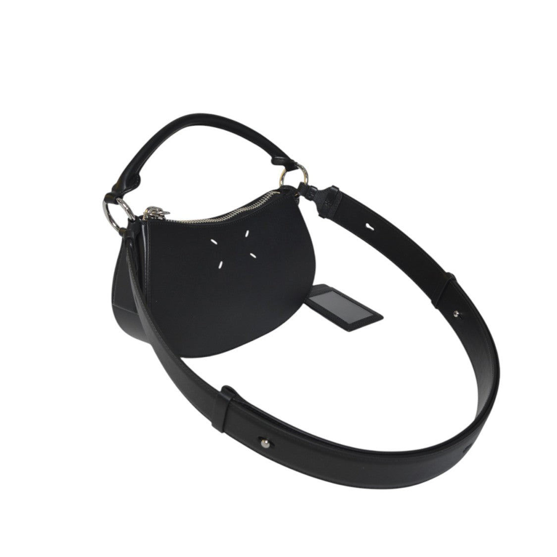 Maison Margiela Curved Black Leather Handbag With Versatile Carrying Options
