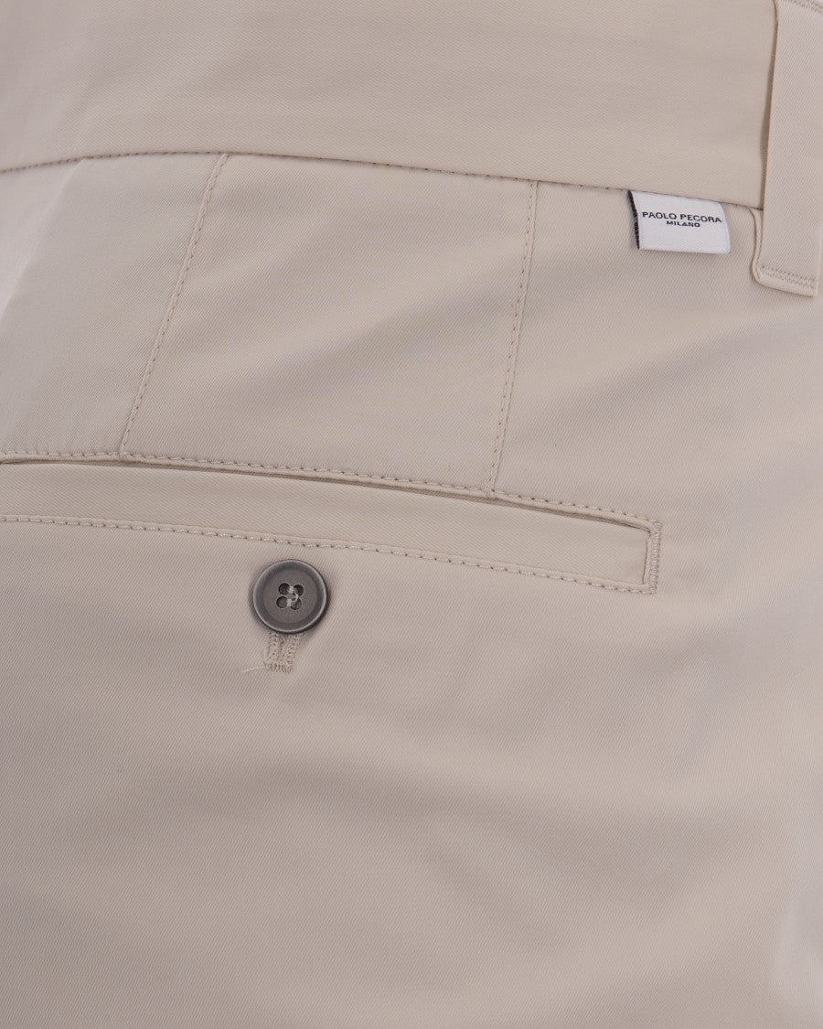Paolo Pecora Beige Straight-Leg Chino Pants With Cuffed Hem And Button Detail