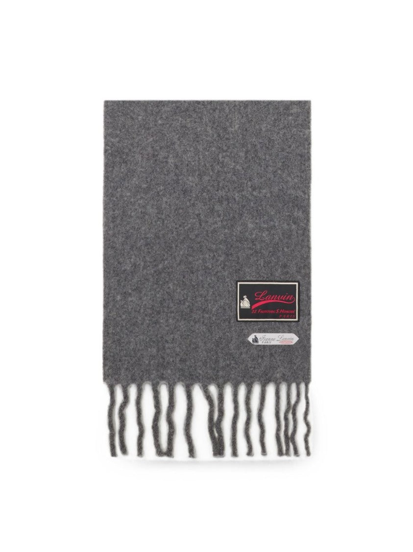 Lanvin Grey Textured Fringed Silk Nylon Scarf