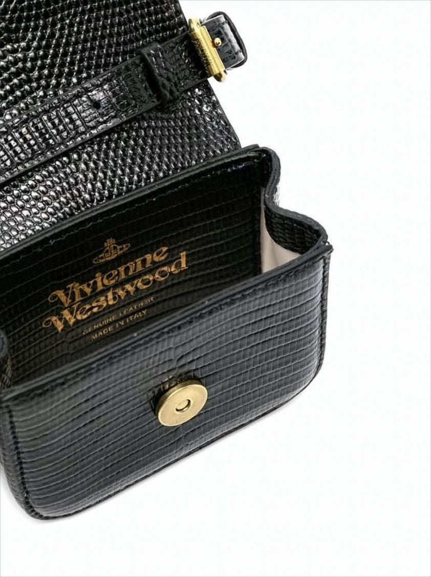 Vivienne Westwood Structured Black Tote Bag With Crocodile-Like Pattern