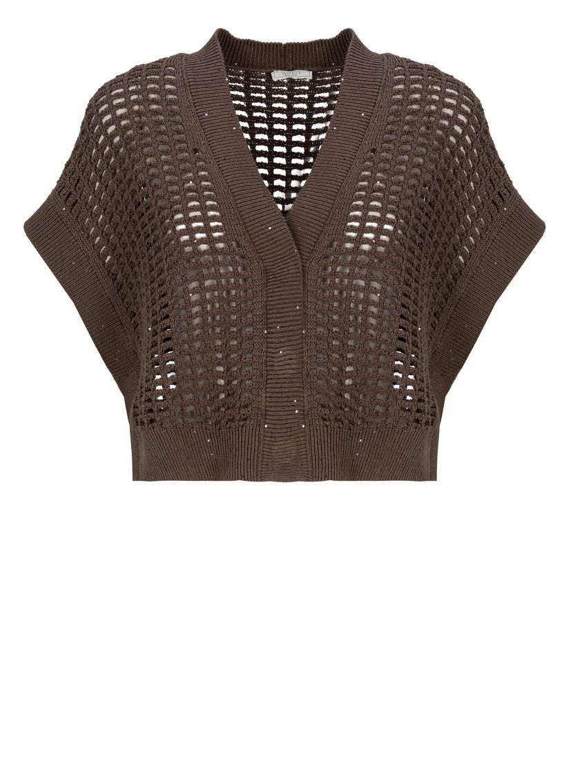 Peserico Brown Perforated Sequin Cotton Vest