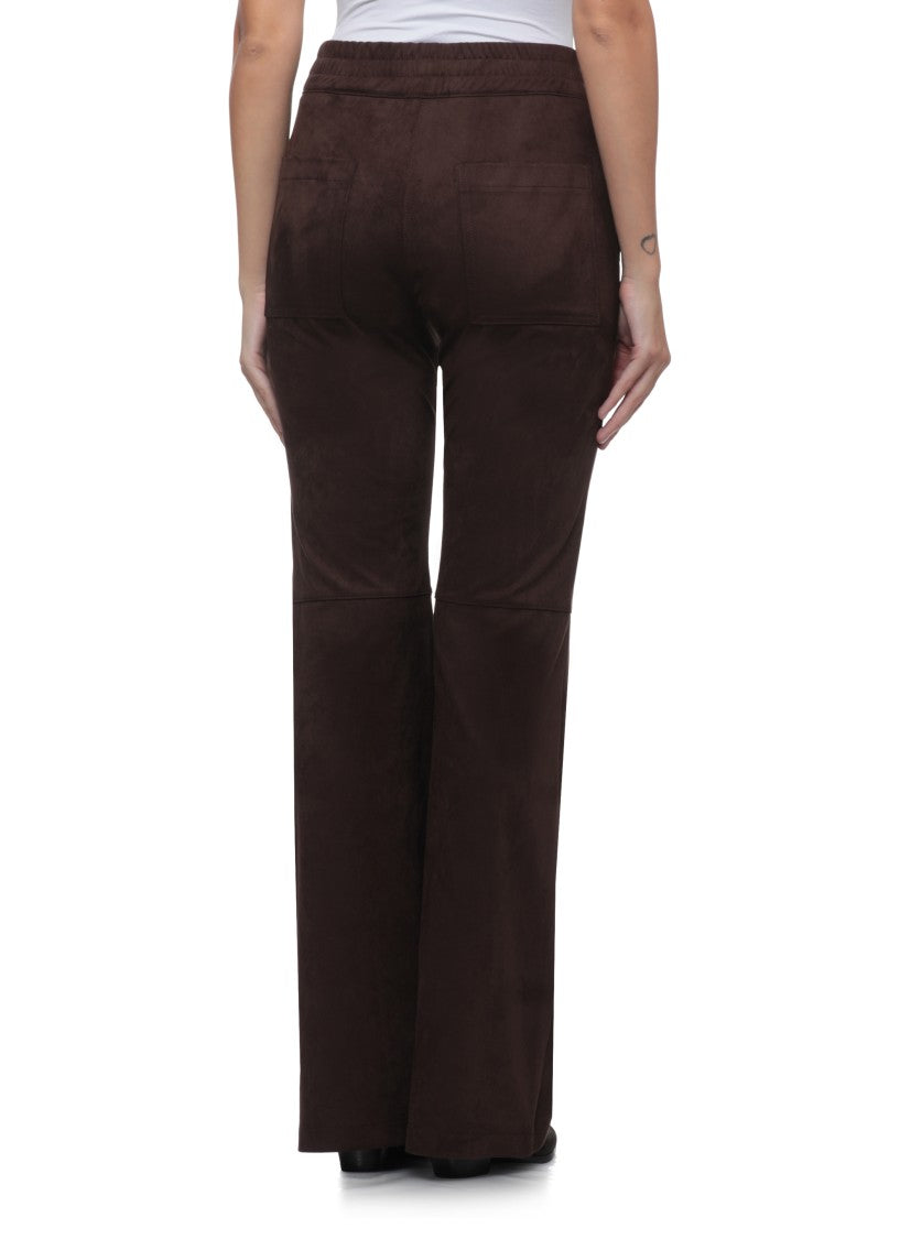 D. Exterior Rich Brown Velvet Pants With Flared Leg And Seam Detailing