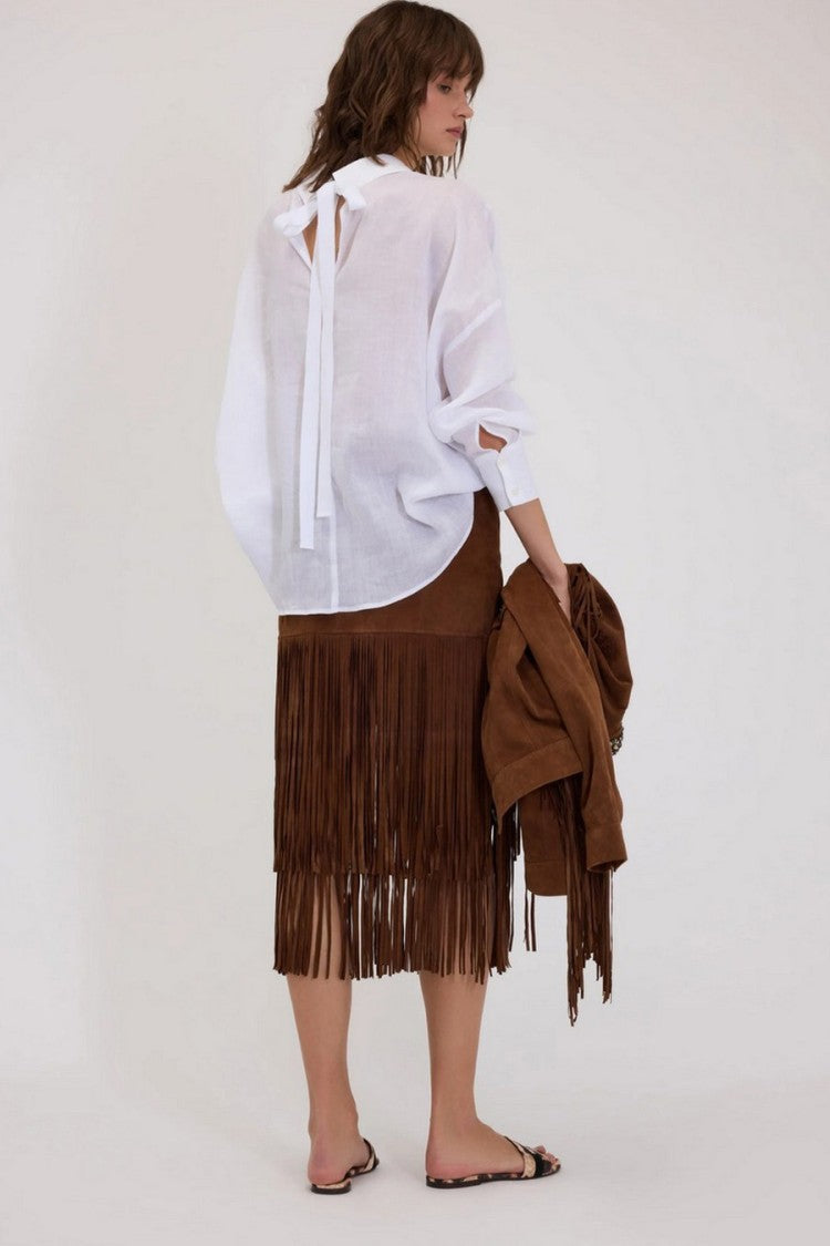 Ermanno Brown Crepe Midi Skirt