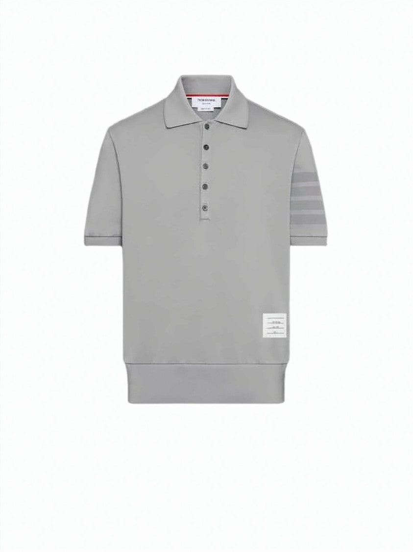 Thom Browne Garment-Dyed Jersey Polo Shirt With Four Stripe Detail