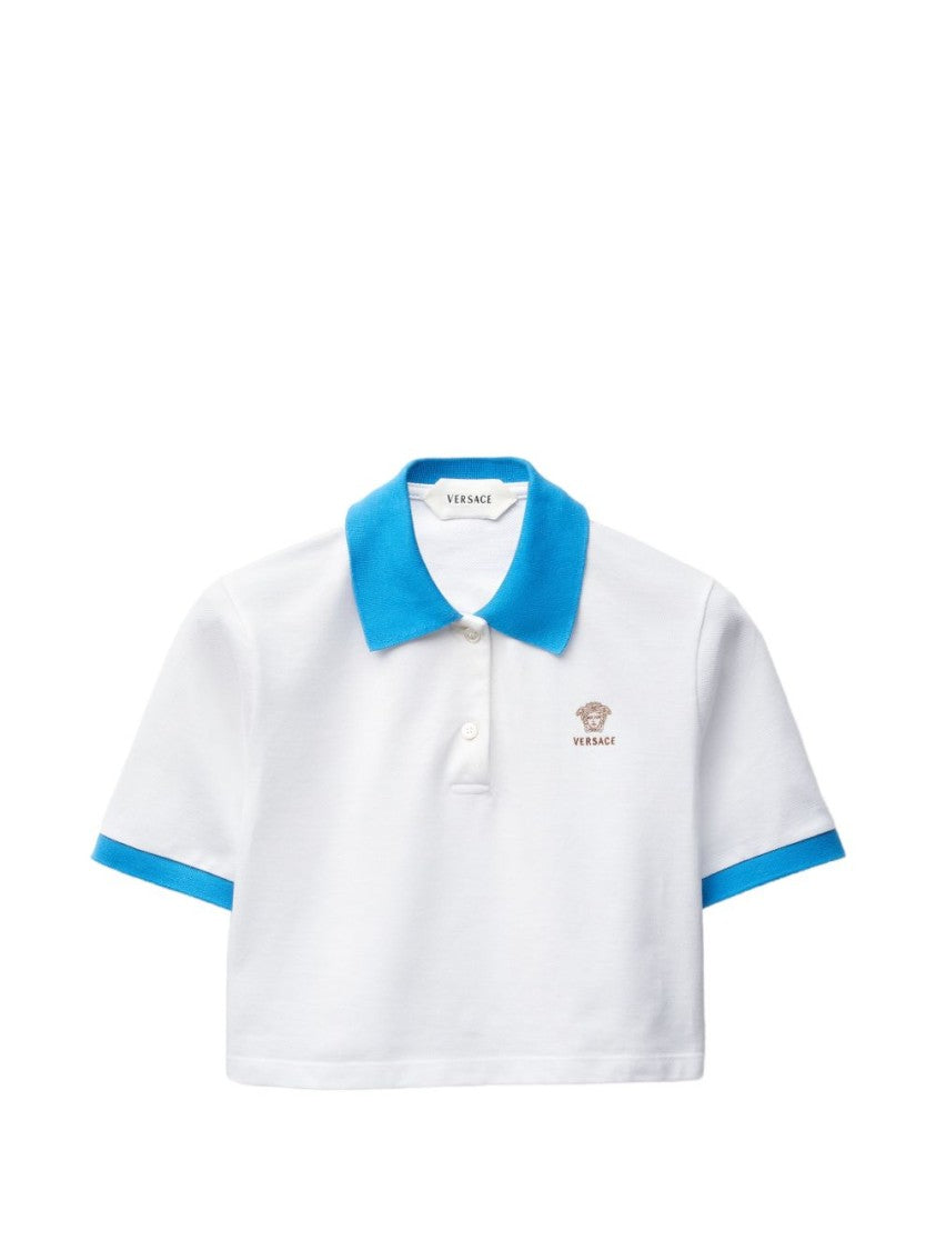 Versace White Contrast Collar Cropped Polo Shirt