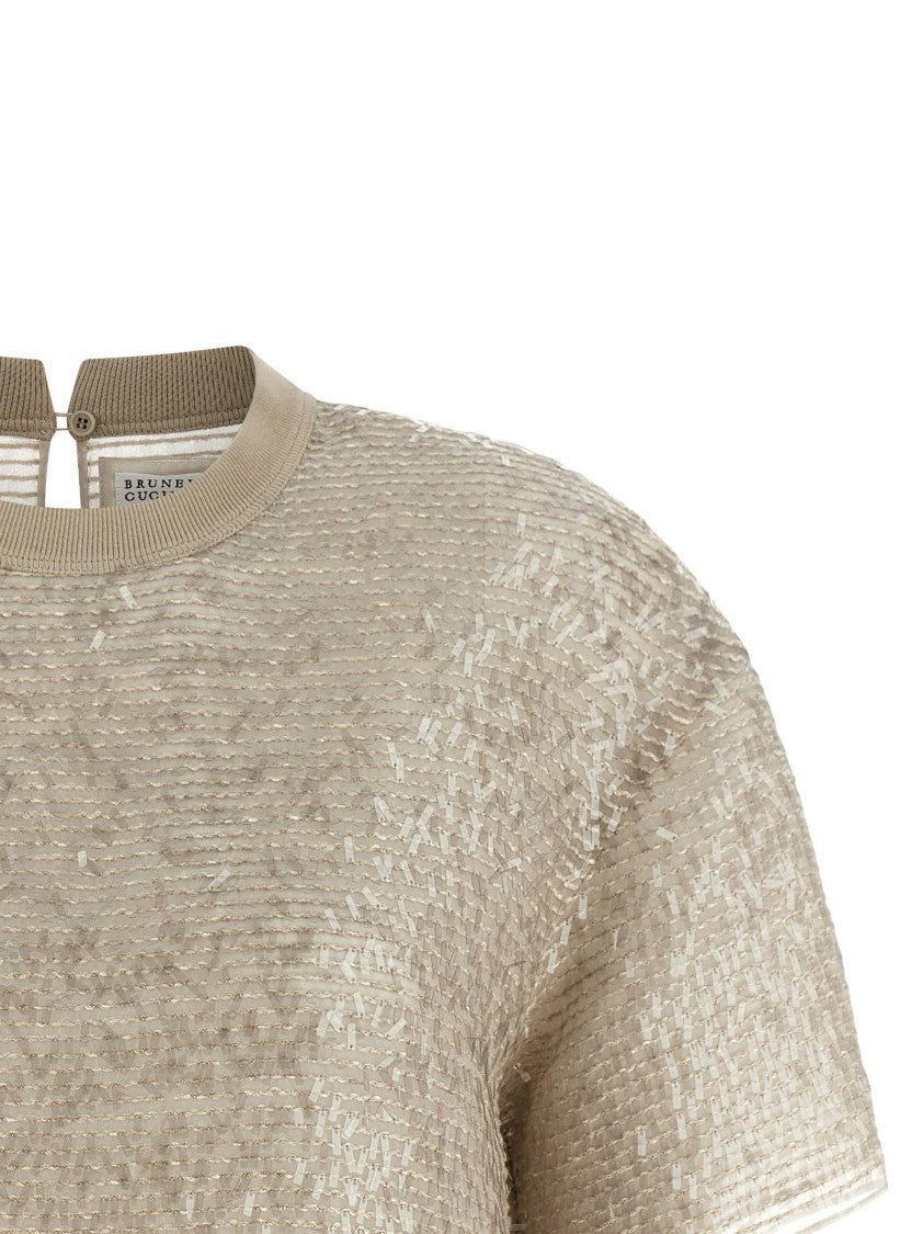 Brunello Cucinelli 'Dazzling Cascade Embroidery' Silk Sequin T-Shirt
