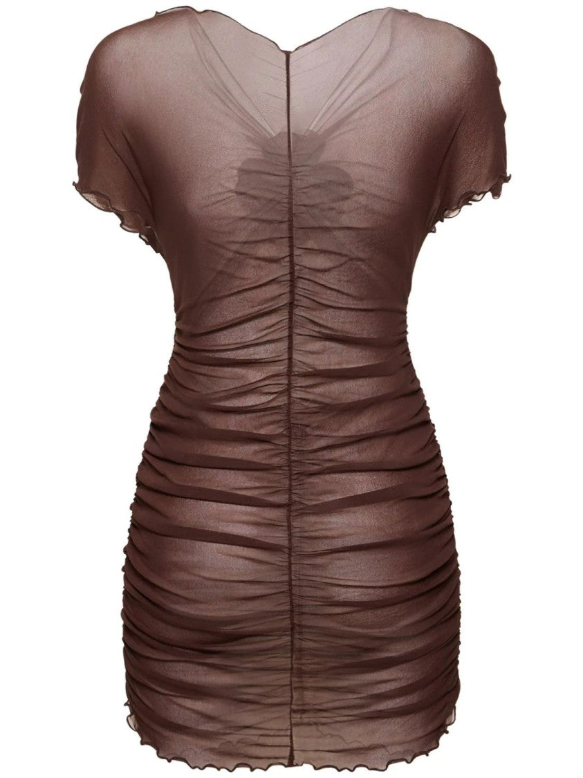 Philosophy Di Lorenzo Serafini Ruched Mini Dress With Floral Detail And Sheer Overlay