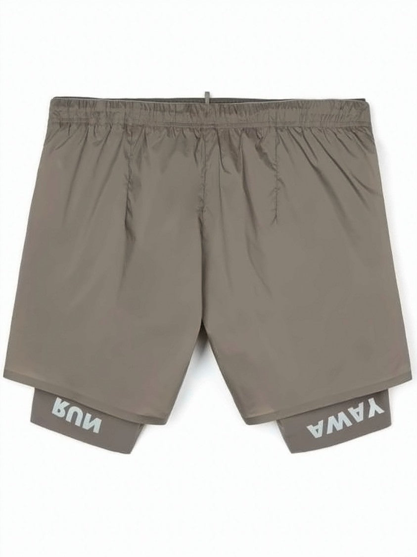 Satisfy Dual-Layer Brown Shorts With Reflective Detailing