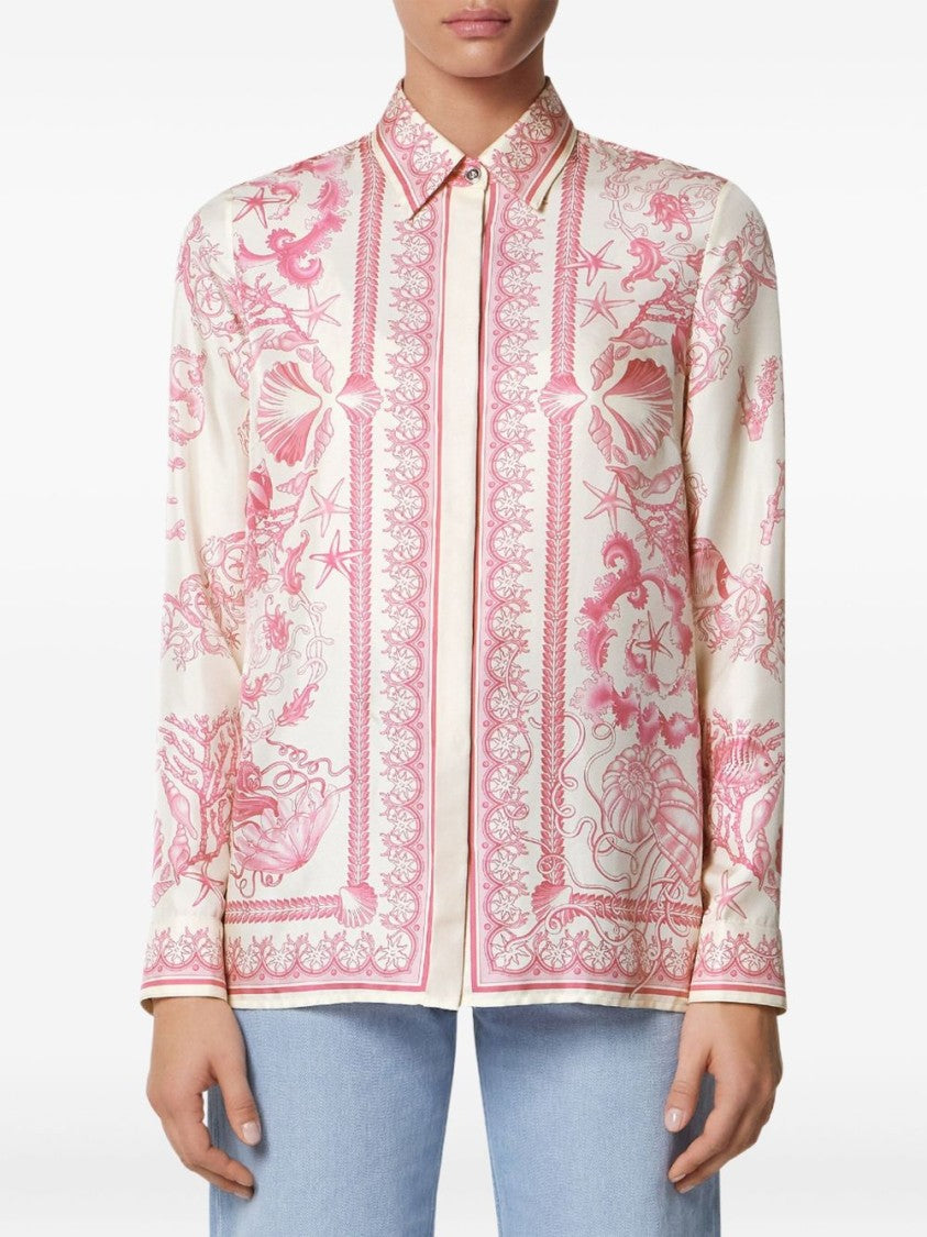 Versace Underwater Barocco Print Long-Sleeved Shirt