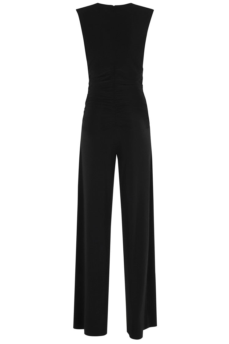 Norma Kamali Draped Black Sleeveless V-Neck Jumpsuit With Shirred Waist