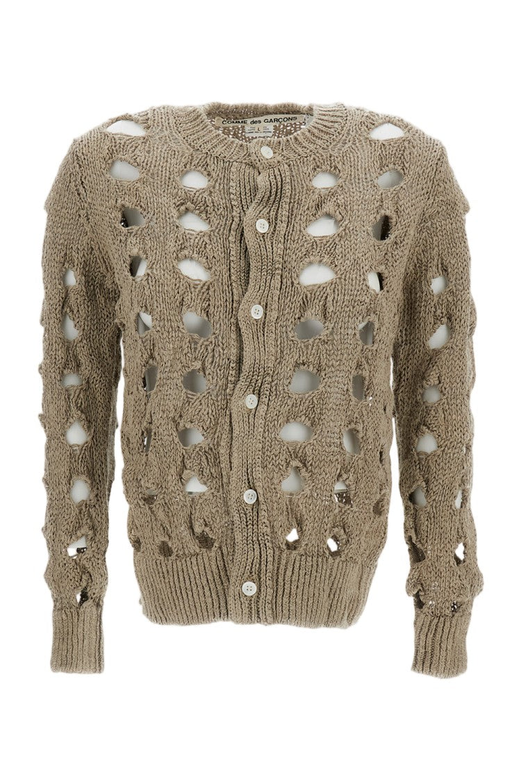 Comme Des Garçons Beige Perforated Hemp Cardigan