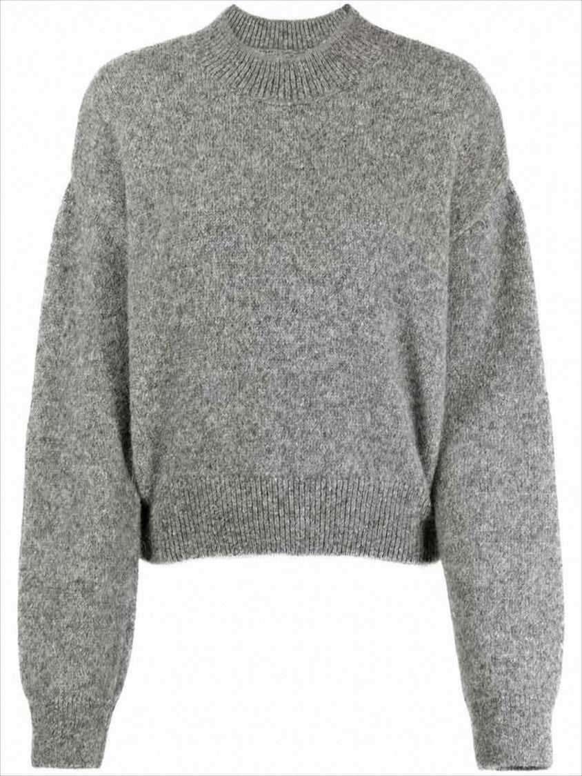 Jacquemus Cropped High Neck Sweater With Voluminous Sleeves And Logo Detail