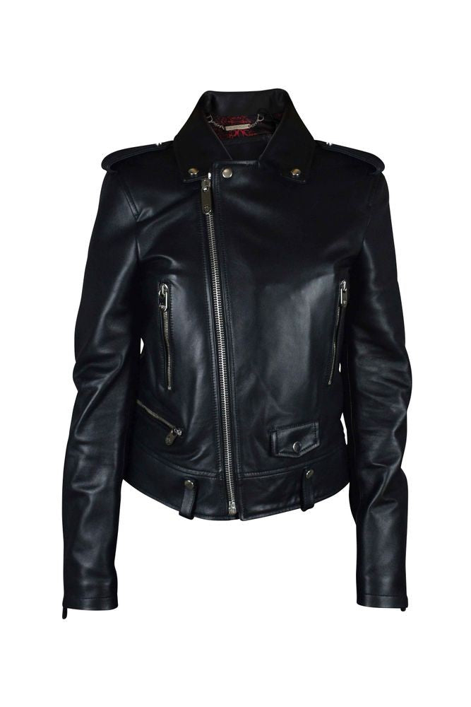 Philipp Plein Asymmetrical Black Leather Perfecto Jacket