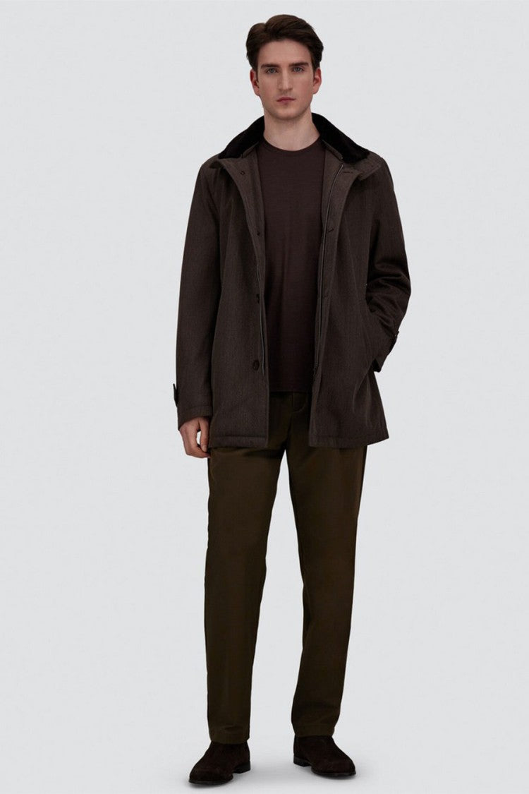 Herno Dark Brown Stand-Collar Wool Coat