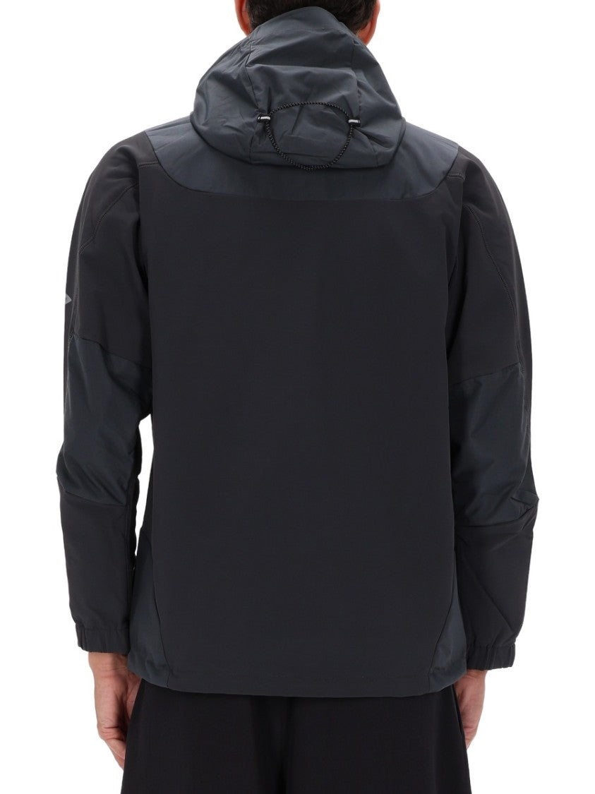And Wander Black Nylon Panel Hooded Jacket
