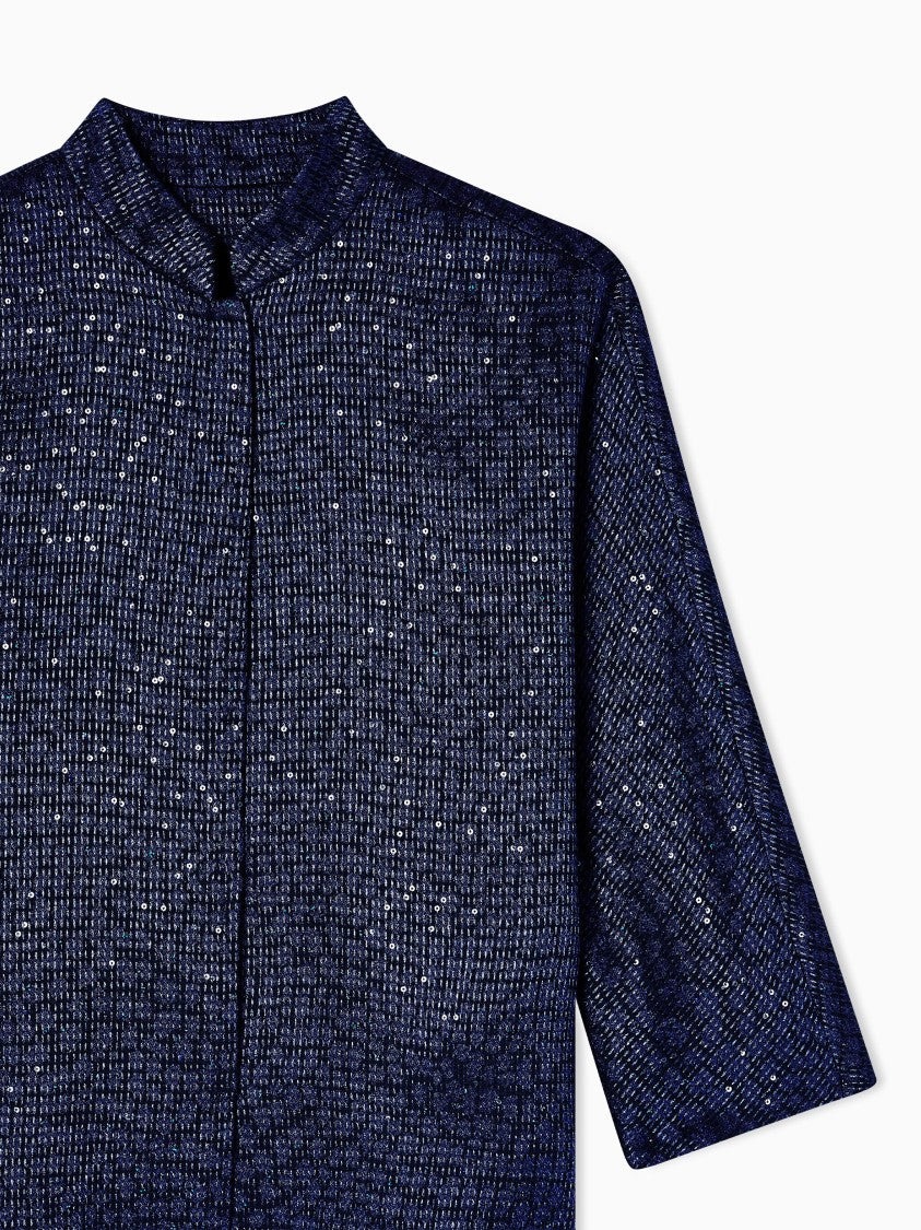Giorgio Armani Shimmering Boxy Three-Quarter Sleeve Structured Jacket