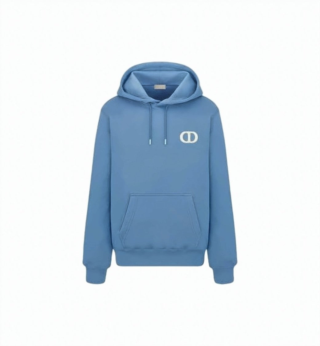 Dior Relaxed Fit Blue Hoodie With Adjustable Drawstring And Subtle Logo