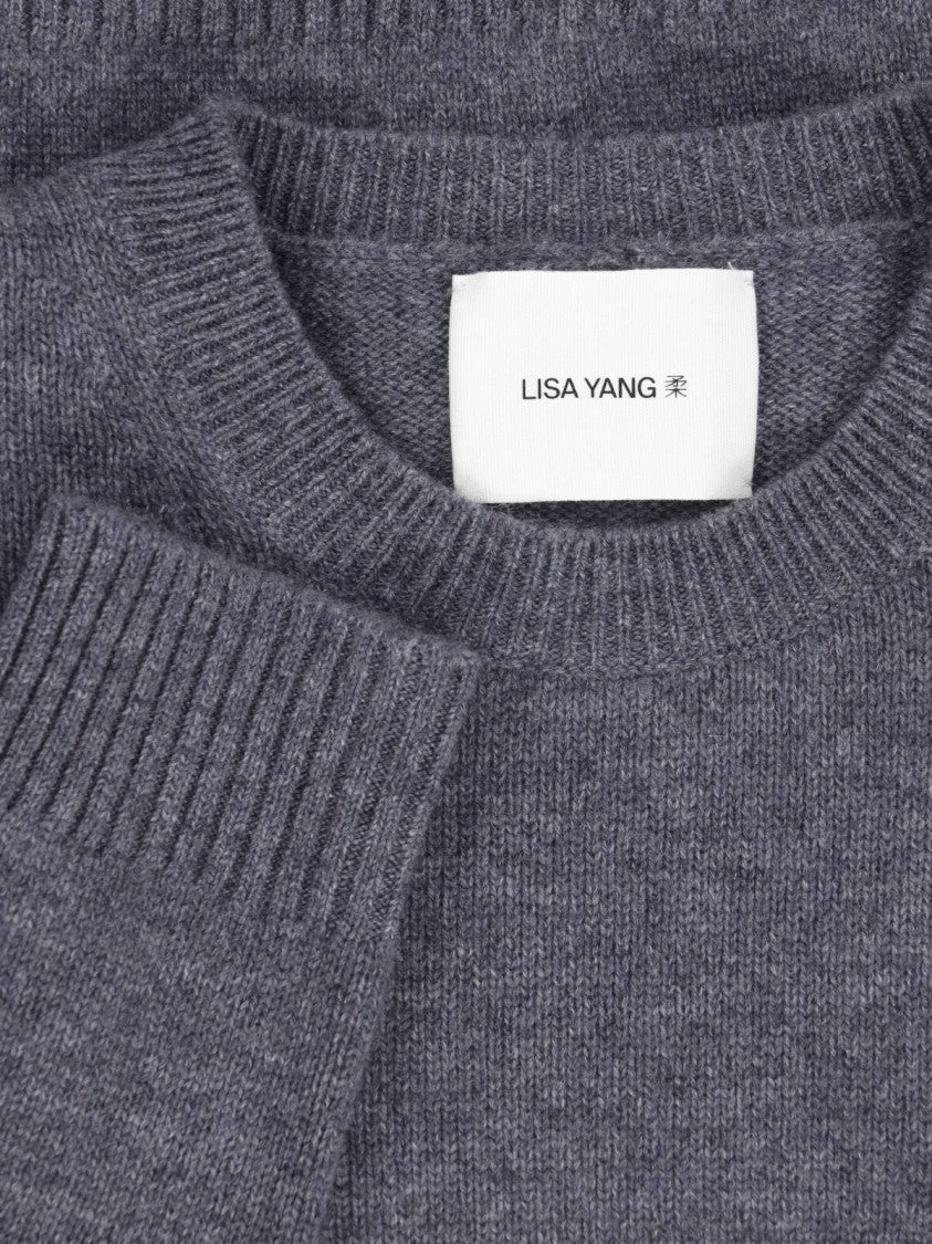 Lisa Yang Cropped Crew Neck Ribbed Knit Sweater
