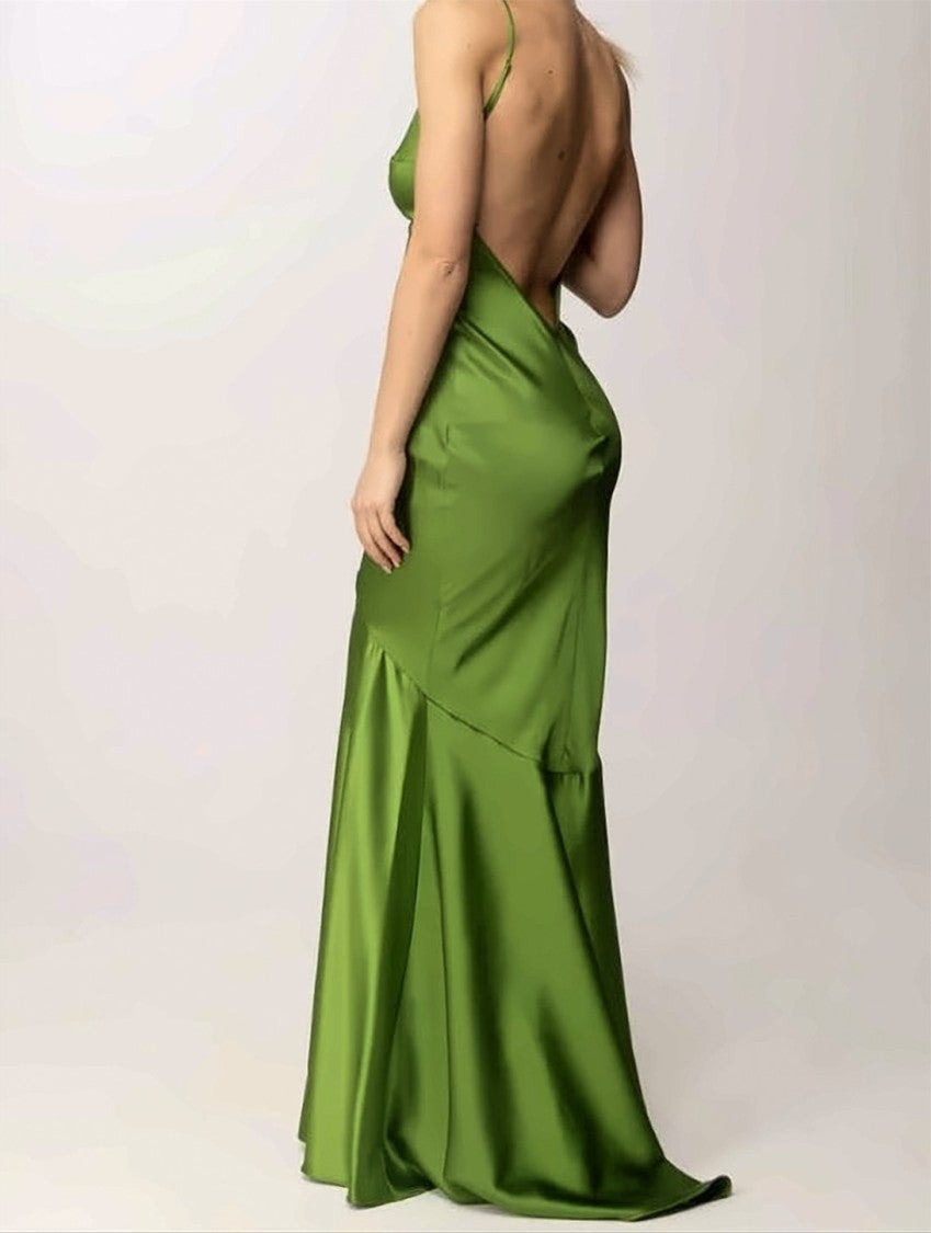 Elisabetta Franchi Red Carpet Satin Thin Straps Dress