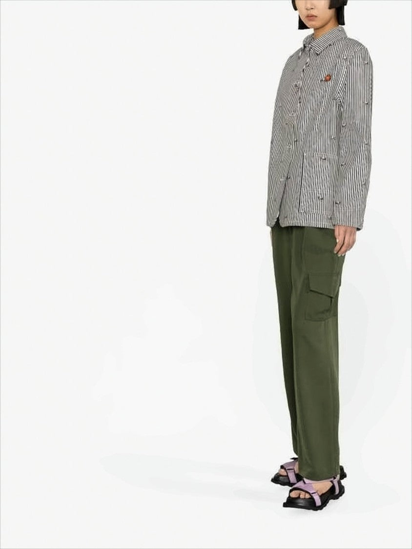 Kenzo Vertical Striped Casual Jacket With Embroidered Floral Details
