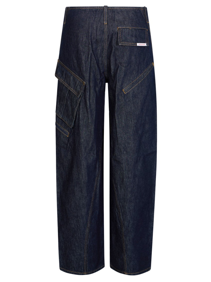 Self-Portrait Indigo Denim Utility Cargo Jeans