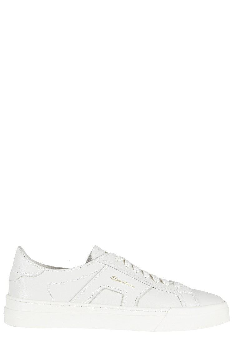 Santoni Cream Gloria Tumbled Leather Rubber Sole Leather Sneakers