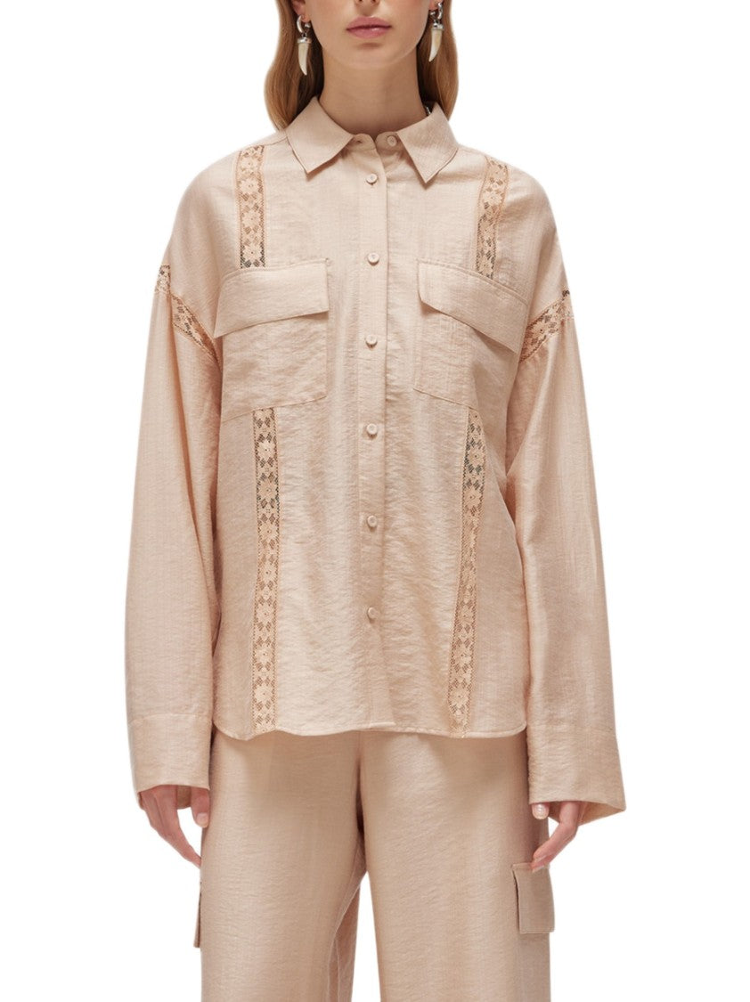 Blugirl Fluid Lyocell Shirt With Lace Inserts And Flap Pockets