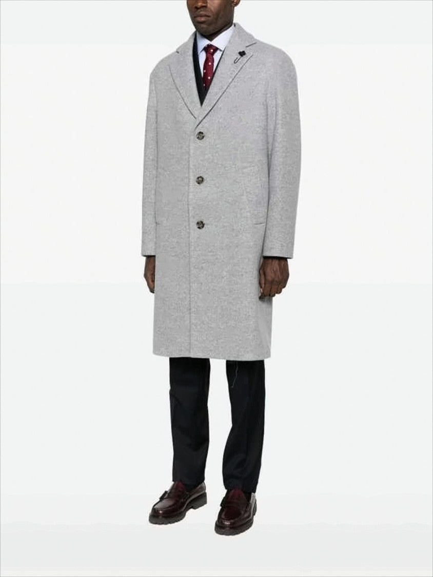 Lardini Mid-Length Tailored Coat With Notch Lapel And Heathered Texture
